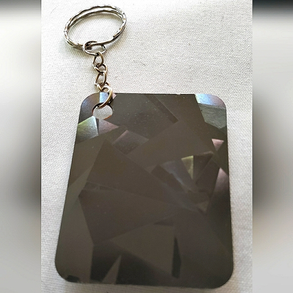 NEW Handmade Keychain Bag Tag! Hologram Geo. & Silver Wood Heart. Unisex. - Picture 2 of 8